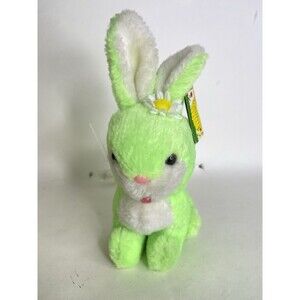 VTG Animal Toys Plus Bunny Rabbit Plush Green White Stuffed Animal Flower 1981